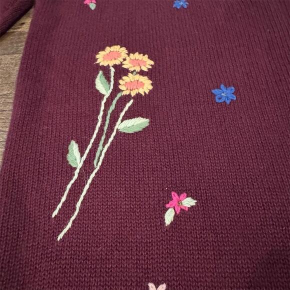 Quacker Factory Floral Embroidered Long Burgundy Cardigan Duster Cottage FLAWS - Picture 9 of 14